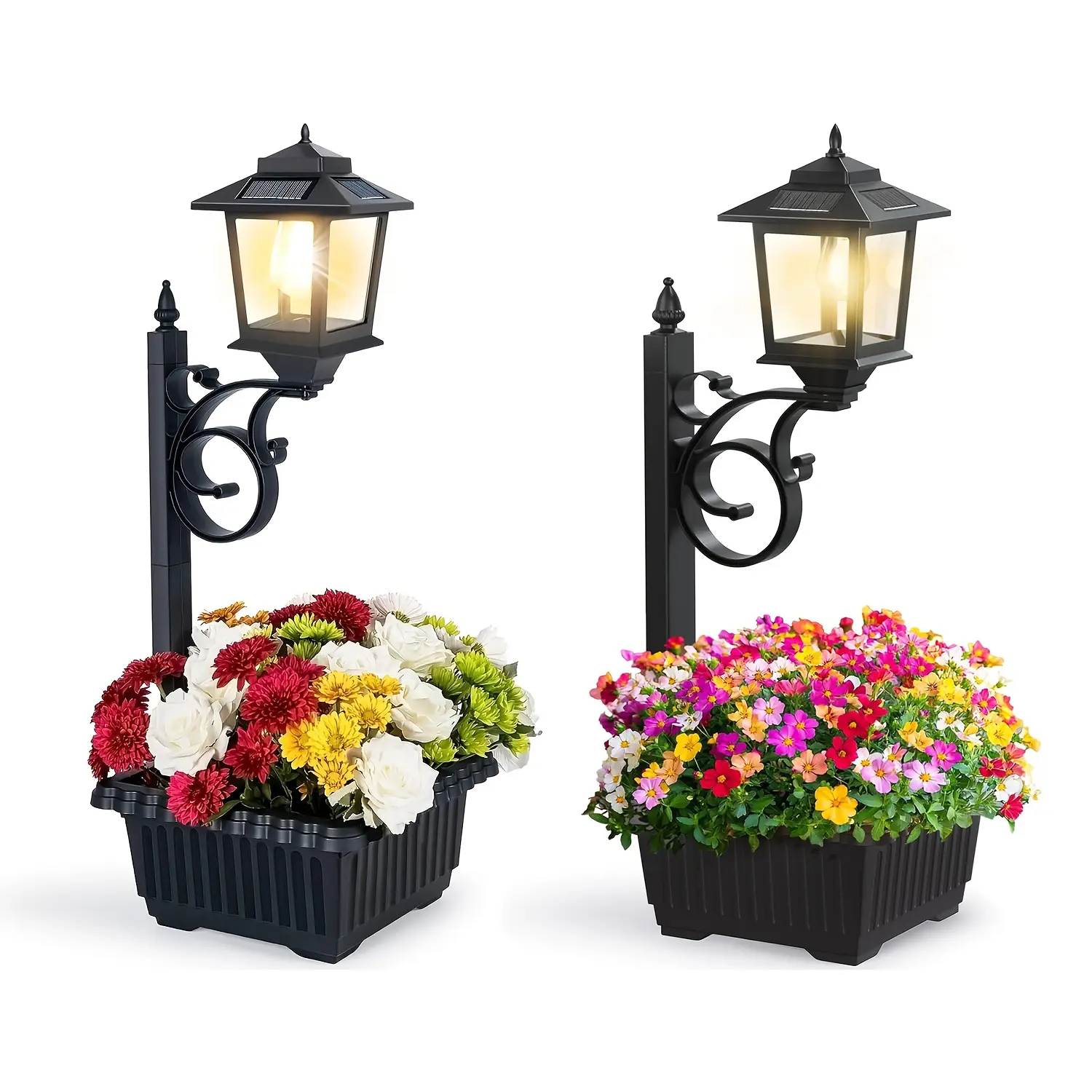 Hoodink 1/2 Pcs Solar Post Light With Planter, Room Decor For Easter Wedding Decorations, Black Post Light, 2 In 1 Outdoor Solar Post Light For Porch Front Door Patio Roadside Decoration,dorm essentials,home decor,home essentials,camping essentials