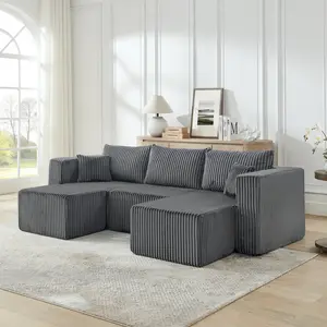 Niccae Compact Modular Sectional Sofa – Compressed Corduroy, Modern Minimalist Design, Ultra-Comfy & Space-Saving Efficiency, Perfect for Small Spaces and Family Living Rooms