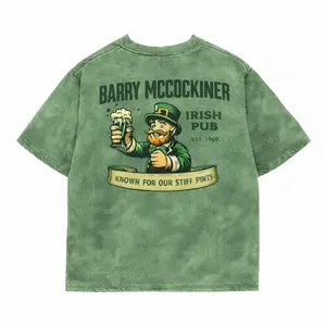 Acid Wash Vintage Funny Barry McCockiner Irish Pub Known For Our Stiff Pints St Patrick’s Day Gift Print T-Shirt for Men & Women Streetwear Aesthetic Oversized Cotton Top Retro 90s Style Distressed Grey Shirt Unique Native American Inspired Graphic Tee