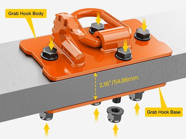 Nilight 2PCS Tractor Bucket Hooks with Tie Down Ring, Grade 70 Grade Forged Steel Bolt-On Grab Hook with Back Plates for Tractor Bucket RV UTV Truck MBS 15000 lbs, Orange