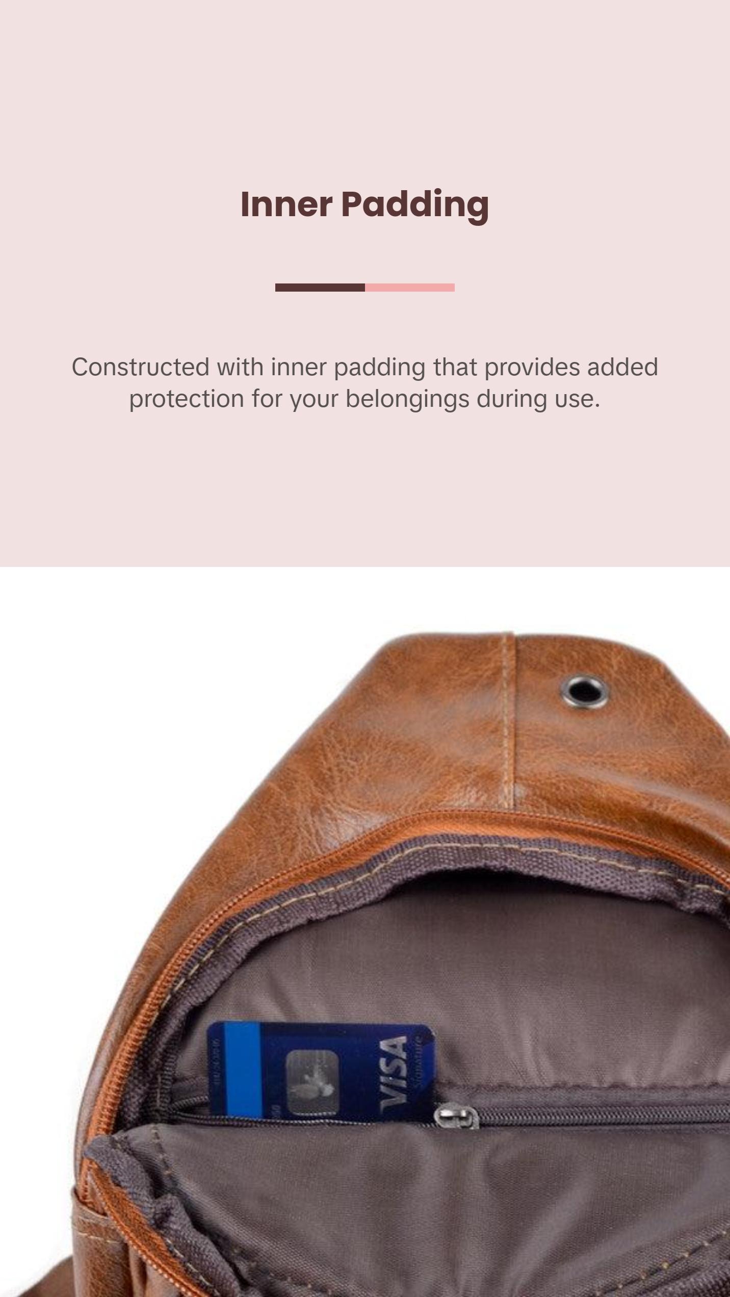 Brown Vegan Leather Crossbody Sling Bag - Multi-Pocket, Hands-Free Earphone Hole Brown Vegan Leather Crossbody Sling Bag - Multi-Pocket, Hands-Free Earphone Hole