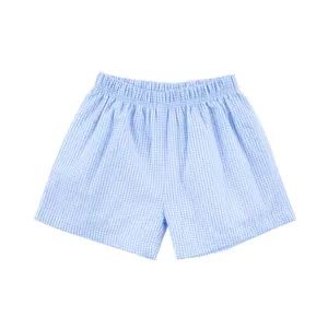Light Blue Gingham Shorts - Boys Elastic Waist Bottoms