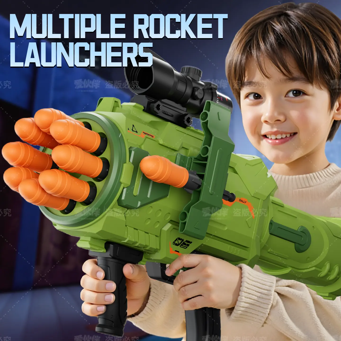 Unisex Kids Gel Ball Launcher Gatling Machine Gun - 8-Round Simulation Rocket Launcher Set, Multifunction STEM Play Challenge Toy for 8+ Birthday Gifts (Toys & Hobbies, Sports & Outdoor Play Blasters), Eight Rounds
