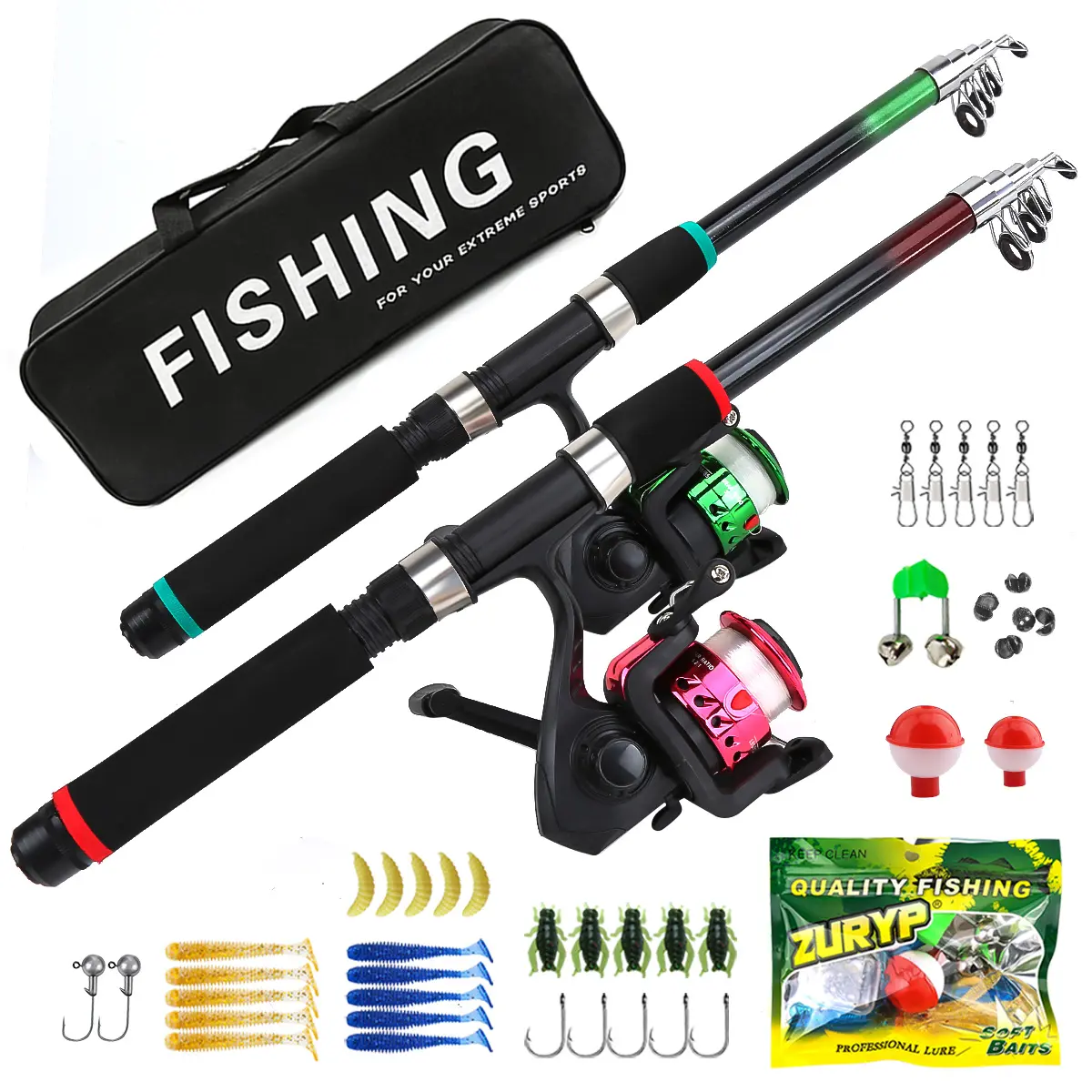 Beginner-Friendly Dual Rod & Reel Fishing Combo, 1.8m Fiberglass Telescopic Rod with Spinning Reel, 2-in-1 Twin Fishing Set for Adults & Kids, Fishing Rods and Reels