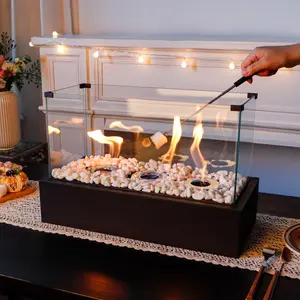 Rectangular Large Tabletop Fire Pit 18Lx8Wx11.5H'' Portable Tabletop Fireplace Clean Burning Bio Ethanol Candle Holder with 3 Combustion Chambers