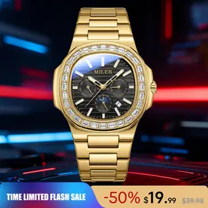 Brand Counter Authentic Premium Boutique Luxury Square Wristwatch – Rainbow Crystal Accents | High‑End Men’s Timepiece with Diamond Mirror Finish | Versatile Casual & Business Look | Ideal Gift for Him | Stylish Wristwatch with Date Function