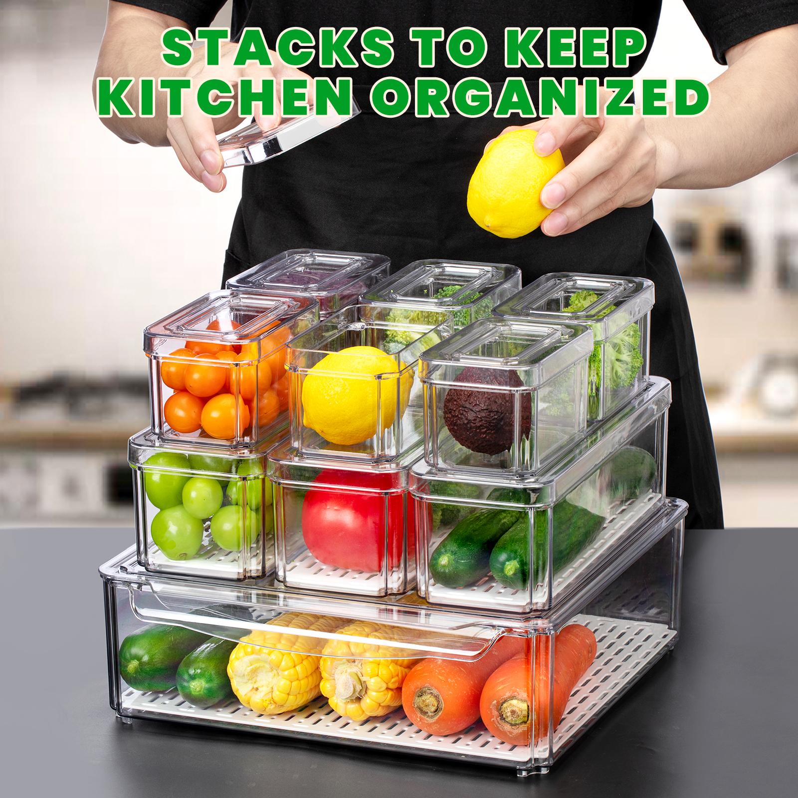 AISOON 10/14 Pack Fridge Organizer Bins with Lids, BPA-Free Stackable Clear Containers for Food, Drinks, and Food Storage, Ideal for Kitchen Organization AISOON 10/14 Pack Fridge Organizer Bins with Lids, BPA-Free Stackable Clear Containers for Food, Drinks, and Food Storage, Ideal for Kitchen Organization
