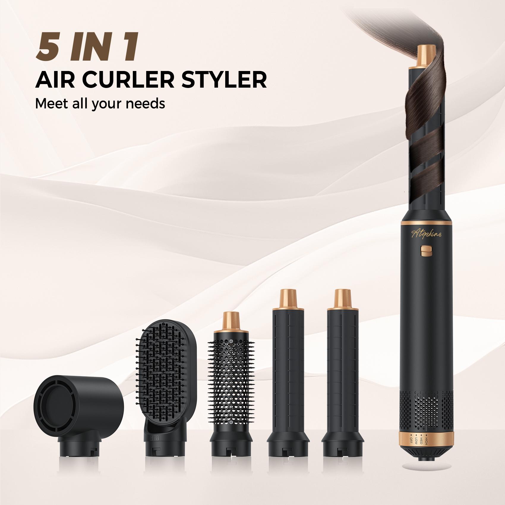 ATOPSKINS 5-in-1 Air Styler: Soft Airflow & Ultra-Lightweight(The attachments are made of plastic）, Zero Heat Damage (203°F) for Non-Aggressive Styling Includes 1 Hair Dryer 2 Hot Air Curlers Christiansmas Gift Black Blue White diffuser curly hair