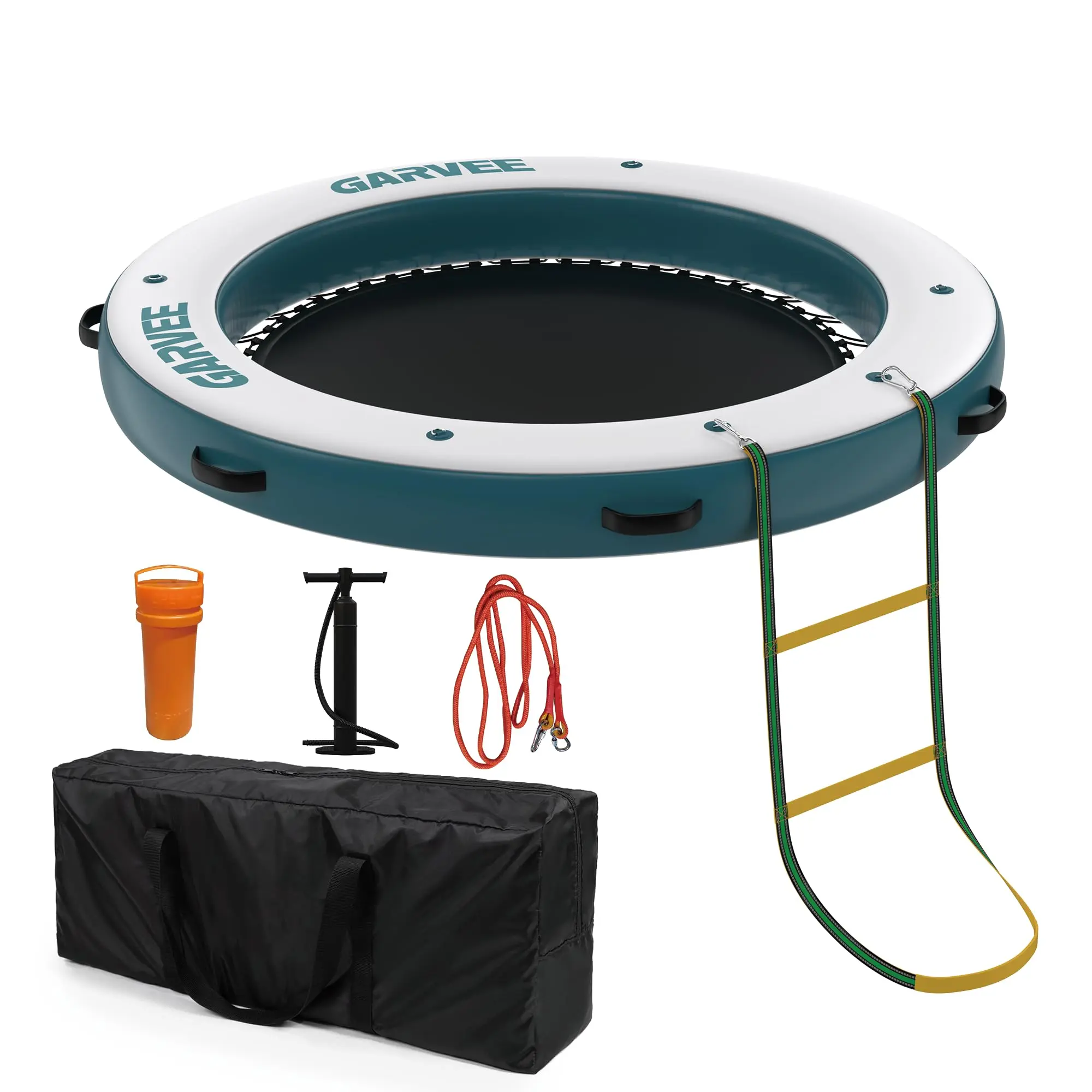 Heavy Duty Inflatable Floating Dock with Mesh Swim Area – Non-Slip EVA Platform, Rope Ladder, Connectable Raft for Lake, Pool, Beach, Ocean, Supports 4-6 Adults, Drop Stitch Tech