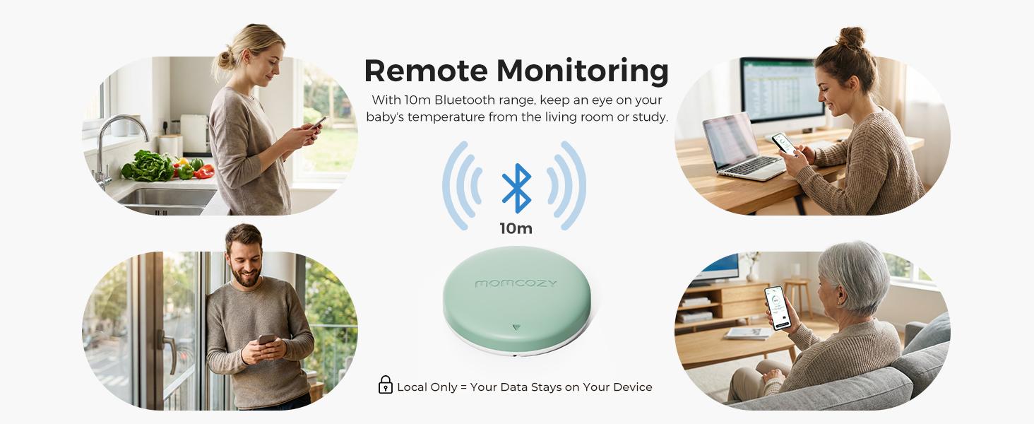 Momcozy Wearable Digital Thermometer for Baby, Medical-Grade Accurate Smart Thermometer, Instant Reads, APP Real-time Monitoring for Infants & Kids, Hypoallergenic 3M Stiker,Bluetooth, 180H Lasting