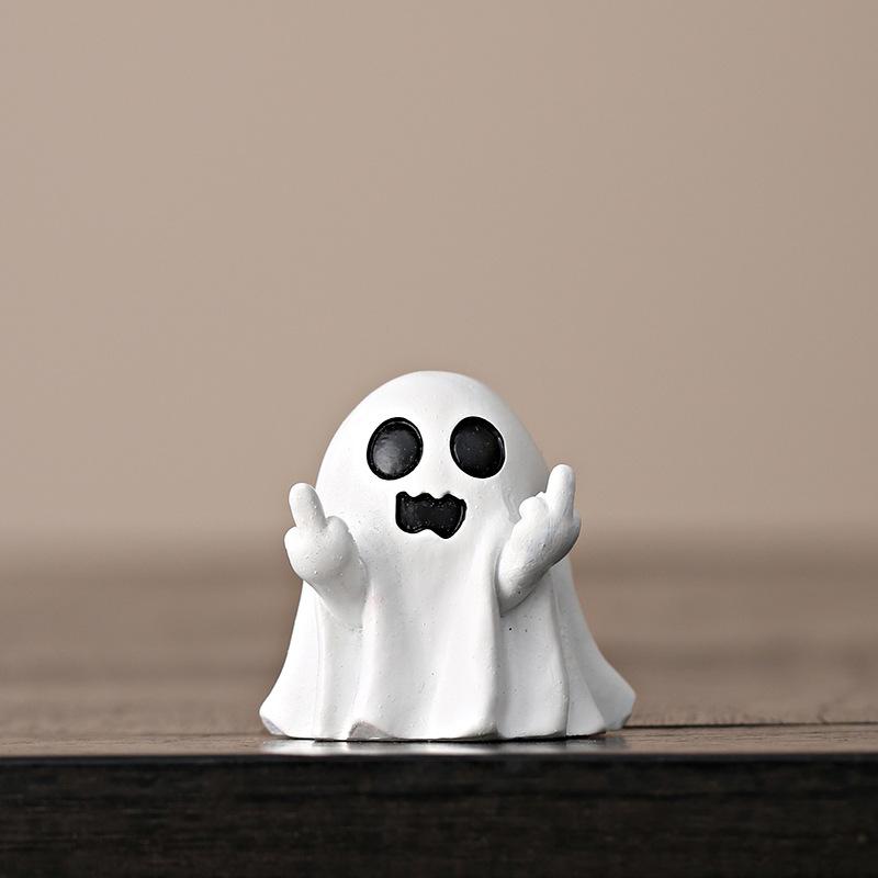 MUNBYN Halloween Gift Ghost Figurine - Funny Middle Finger Ghost Statue for Pranks - Cute Ghost Decor for Halloween Decorations Stone Ornament
