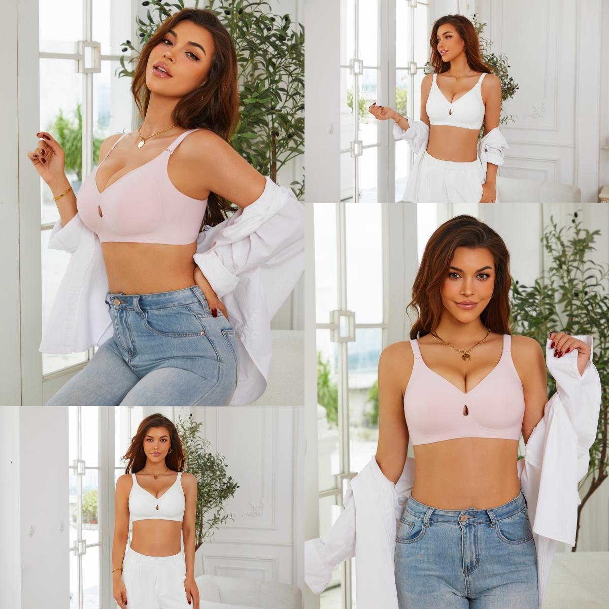 FINETOO Seamless Cute & Sexy V-Neck Bra for Women — Wire-Free, Padded, Soft Support, Full Coverage Comfort, S-2XL Everyday T-Shirt & Commute Bra SpringStatements