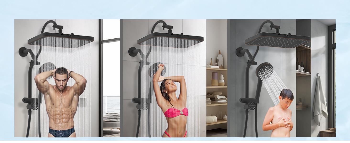 Hibbent Upgraded 13'' Shower Head Combo, High Pressure 5 Spray Rainfall Showerhead with 10 Spray Modes Handheld,All Metal Easy Reach 4-way Diverter with Pause Mode, 71'' Hose and Holder, Matte Black Hibbent Upgraded 13'' Shower Head Combo, High Pressure 5 Spray Rainfall Showerhead with 10 Spray Modes Handheld,All Metal Easy Reach 4-way Diverter with Pause Mode, 71'' Hose and Holder, Matte Black