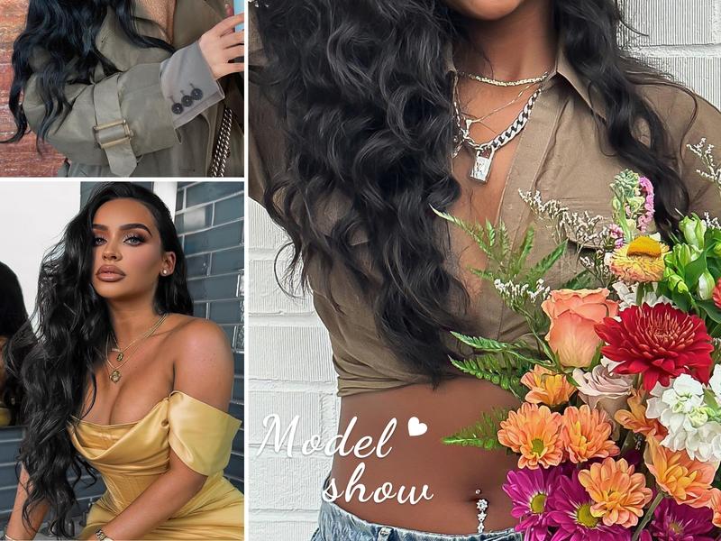 [ AISI HAIR ] Black Wig for Women, Long Wavy Lace Hairline Middle Part Synthetic Heat Resistant Wig for Daily Party-26 Inch