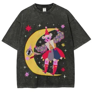 Star Clown Unisex Vintage Washed Tee, Unisex Vintage Washed Tee, Vintage Coloful Tee - Oversized Shirt - Natural & Animal Planet Unisex Streetwear cotton gift soulja boy outfit gorlock destroyer tshirt tv show 67