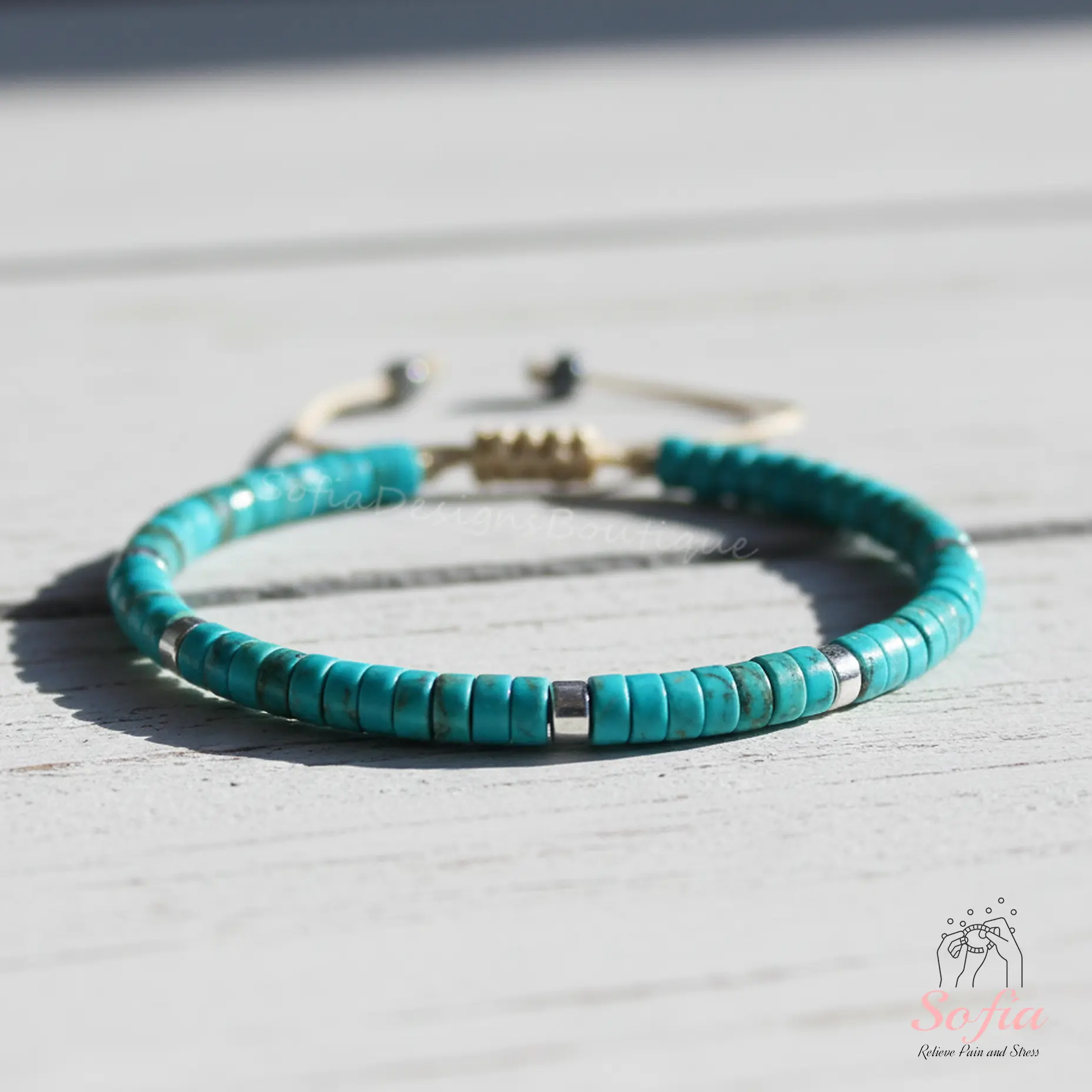 SofiaDesignsBoutique Natural Turquoise Crystal Bracelet - Handmade Braided Barrel Gemstone, Dainty Minimalist, Easy to Wear Unisex Crystals Bracelets for Adults, Daily Use Gift