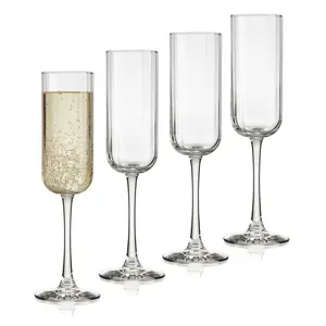 Libbey Paneled Champagne Flute Glasses, 7.5 Oz Fine Ribbed Line Champagne Glasses Set of 4, Dishwasher Safe Clear Glasses for Champagne