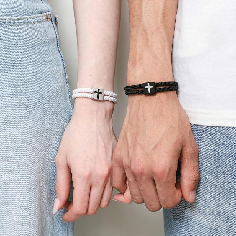 SGGUI 2PCS Adjustable Rope Braided Cross Bracelet,Braided Christian Bracelet for Men Women Teen Girls Fashion Jesus Bracelets Christian Baptism Gift, Valentine Gift