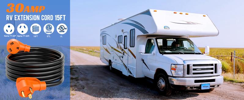 Nilight 30 Amp 15FT RV Extension Cord 125V Heavy Duty 10 Gauge Pure Copper STW Wire UL ETL Listed 3 Prong TT-30P TT-30R 30F/30M Weatherproof Suit for Camper Caravan Trailer Outdoor Garage