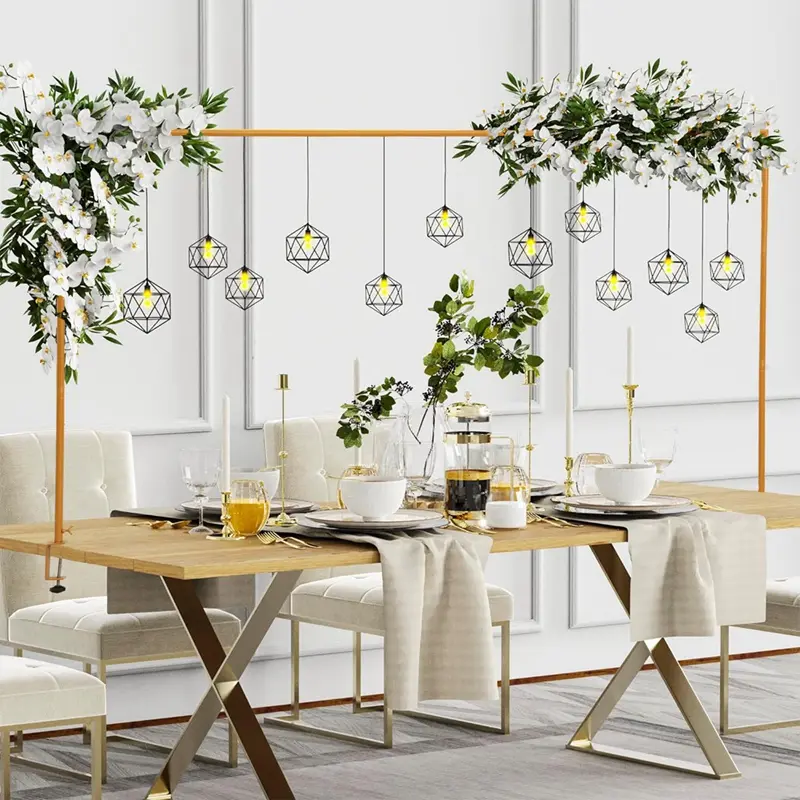 Thickened Metal Clamp-On Over-the-Table Rod Stand, Clamp-on Stability & Quick Screw Setup, Adjustable 13"-42" Height & 29"-98" Length Gold Table Arch for Backdrop, Wedding Party Backdrop, Party Decorations Banners, Stable Arch Support