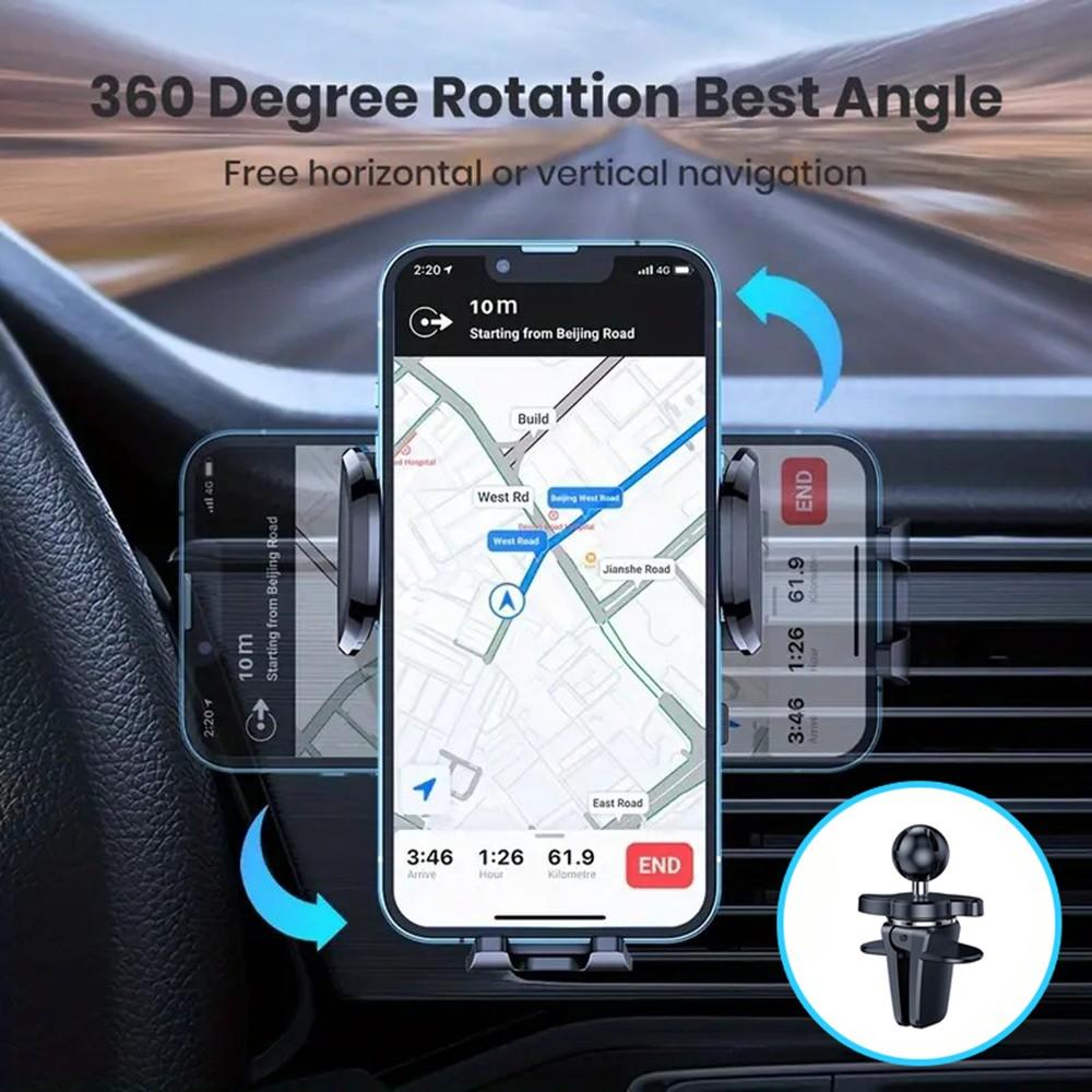 360° Rotation Navigation Holder Carbon Fiber Car Air Vent Clip On Phone Mount, One-Touch Release, Shockproof Phone Holder Stand, Universal Fit for iPhone 11-17 Series Samsung S20-S24 Series Google Pixel 4-7 Series All 4-7" Smartphones