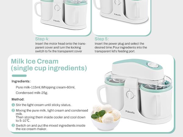 Pukomc 2-in-1 Gelato & Sorbet Maker - Fast-Chill Bowl with Simple Mix for Instant Frozen Treats, Includes Gelato and Sorbet Maker Ice Shaver Machine