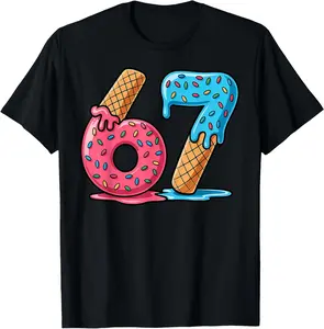 Six Seven Ice Cream Drip Cool Meme 67 Funny Number T-Shirt - Crewneck Men Women Youth Boys Girl T-shirt Cotton Fabric