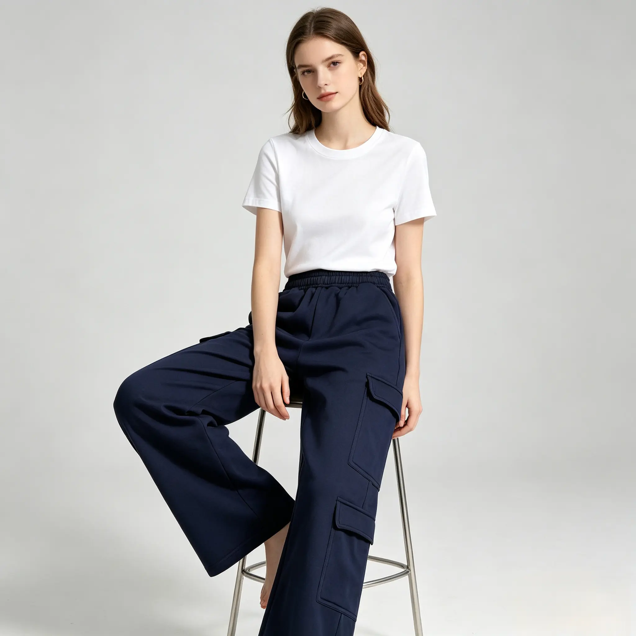 Women’s Cargo Style Joggers - Drawstring Elastic Waist, Wide Leg Multi-Pocket, Sporty Chic Loose Casual Jogger, Essential Sweatpants, Casual Street Wear for Sports, Outdoor Activities, Grocery Shopping