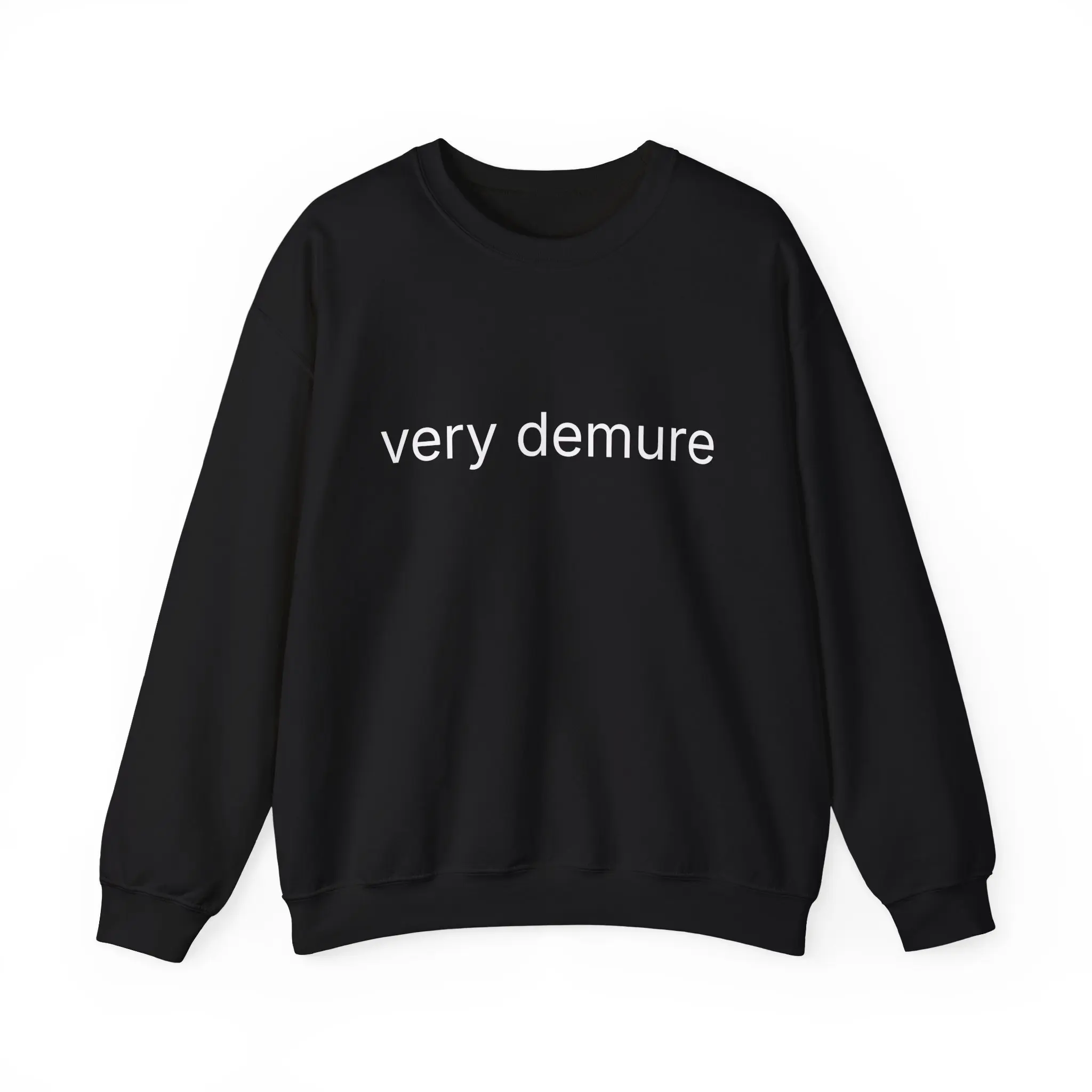 very demure Sweatshirt | Minimal Text Graphic, Black Crewneck