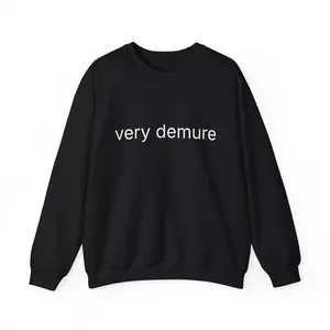 very demure Sweatshirt | Minimal Text Graphic, Black Crewneck