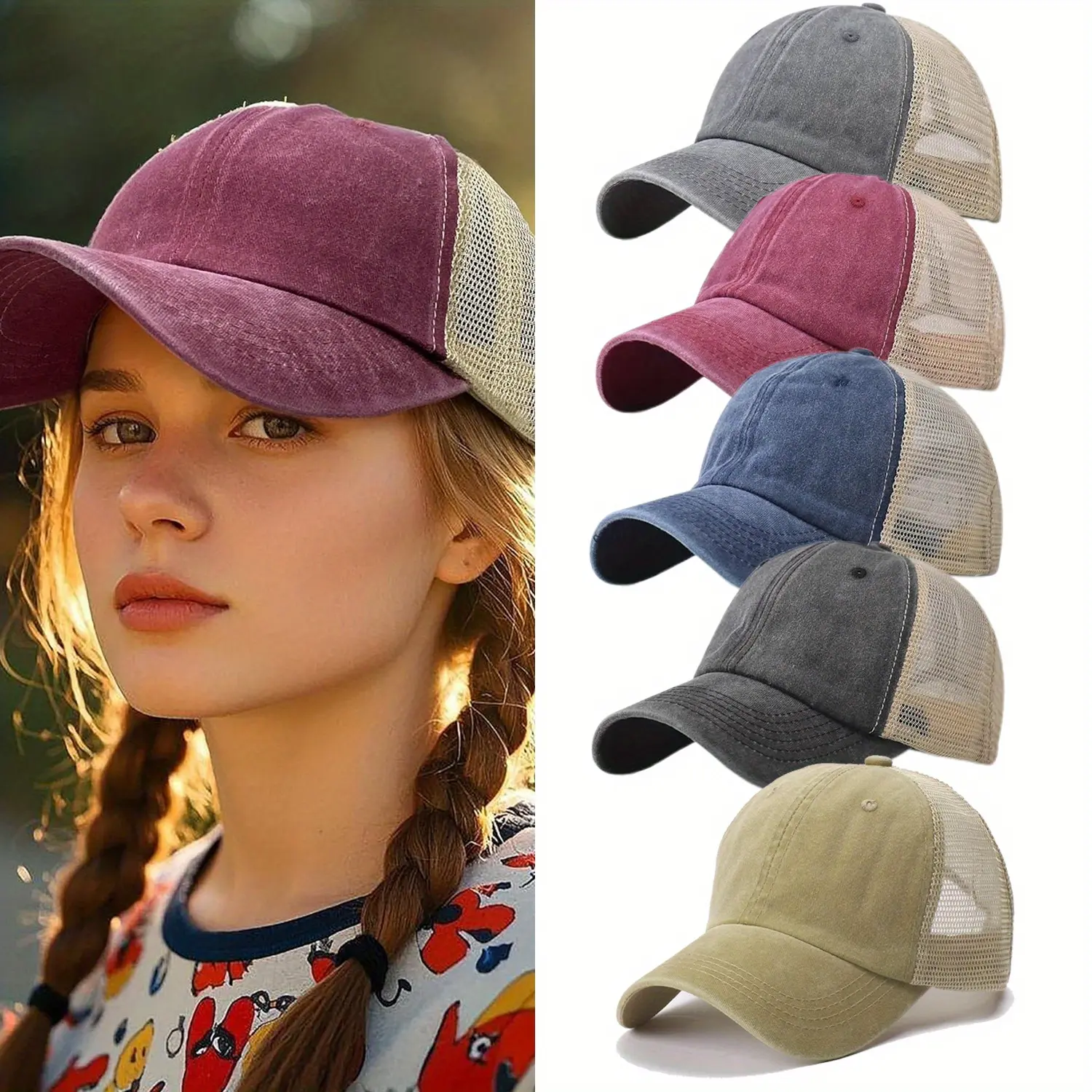 5 Packs Vintage Washed Plain Baseball Caps Distressed Adjustable Dad Golf Hat for Men Women