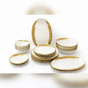 Elegant Ceramic Oval Serving Plates with Gold Rim | 12” & 14” Platters