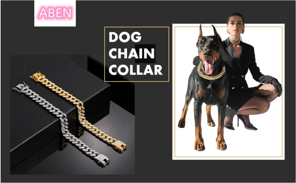 Dog Chain Diamond Collar Walking Metal Chain Necklace with Secure Buckle Pet Cuban Style Collar Jewelry Accessories for Small Medium Large Dog Cats
