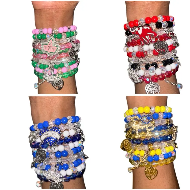 Sorority Bracelet Stack Stretchy with Sorority Charms Hypoallergenic Stainless Steel & Alloy Unique Design for Sisterhood Personalized Jewelry Adjustable for Most Wrist Sizes