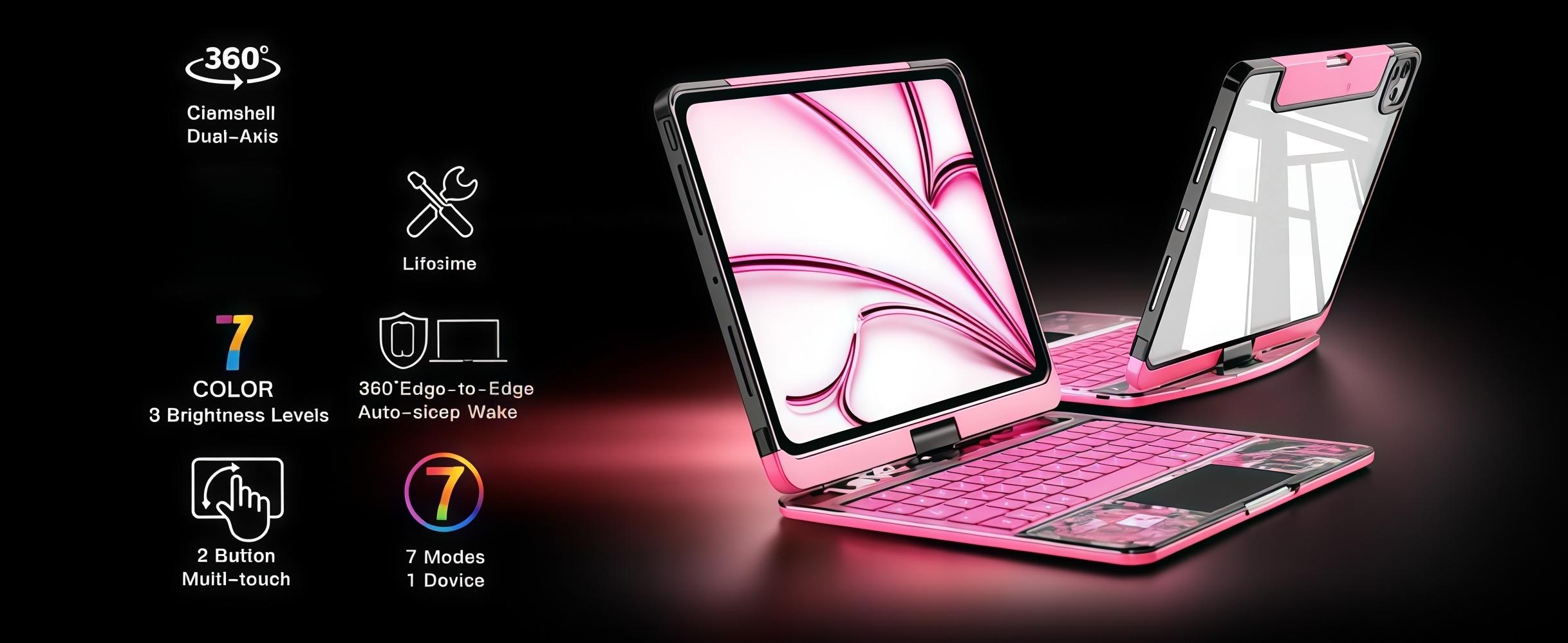 DarlingCase Y2k Pink iPad keyboard Case– 360° Rotating Multi-Touch Trackpad, RGB Backlit Keyboard, Transparent Back, Pencil Holder, Type-C Charging,for ipad 10th gen case ipad a16 case Tablet Cyberpunk Wireless  Digital
