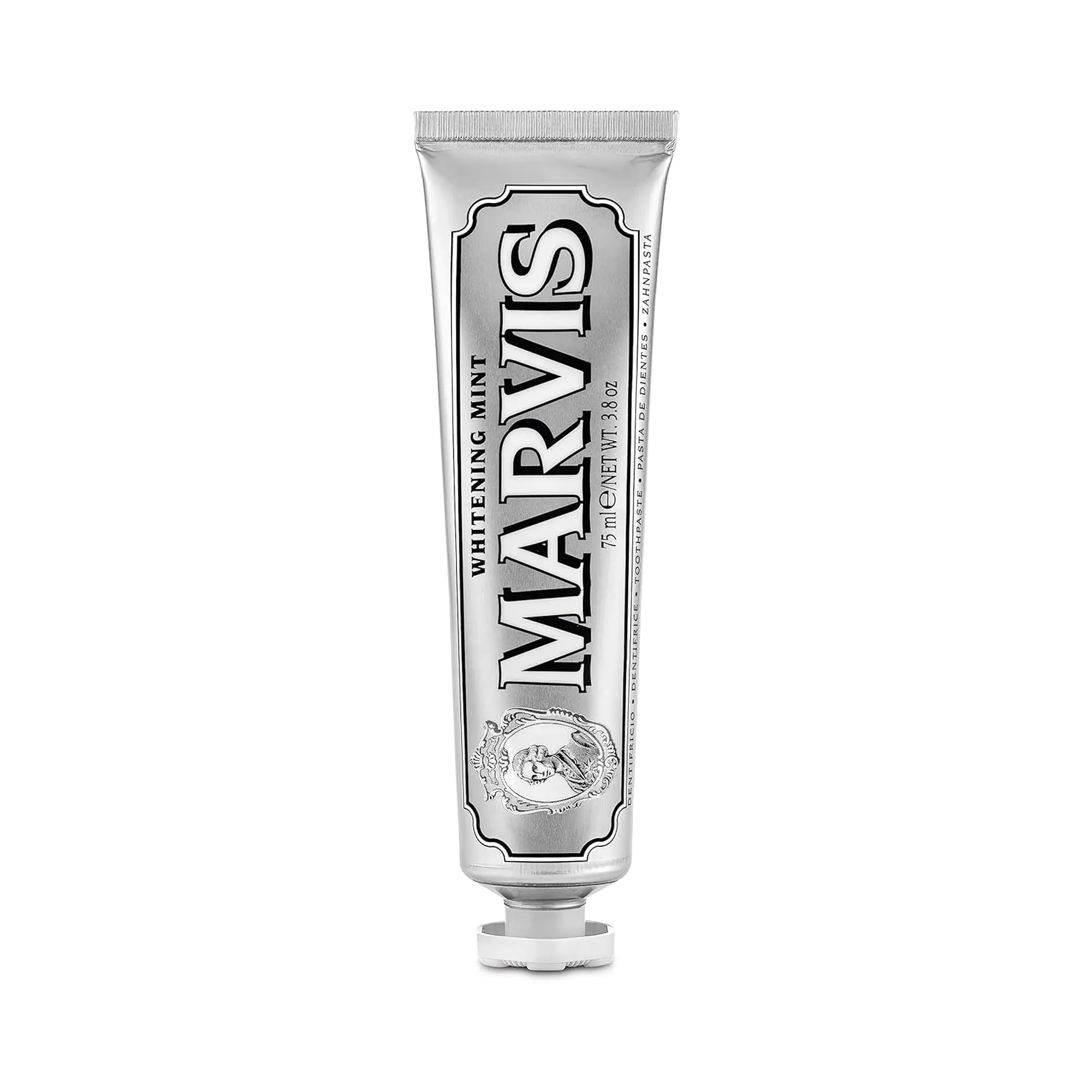 Marvis Teeth Whitening Toothpaste with Mint, Brightening Formula for Gentle Plaque Lift and Fresh Breath, Vegan Oral Care, 75ml, Brightening Toothpaste, Teethwhitening, Helps Prevent Decay, Longlasting Fresh, Cleansing, Cool Mint, Cruelty Free