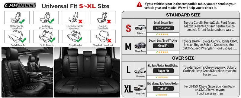 CAR PASS Nappa Leather Seat Covers Protection for Front Seats Universal Waterproof & Anti-Slip Design Airbag Compatible for Sedan, SUV, Pickup Truck  Black 1 Count
