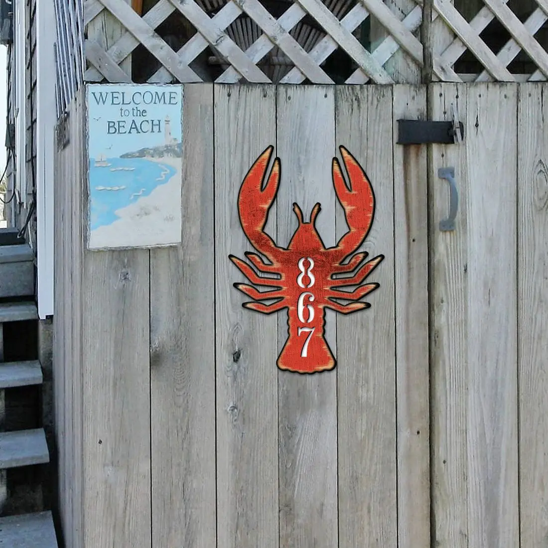 Designocracy MA985382-18 18 in. UV-Resistant Lobster Coastal Wooden House Number Sign - Decorative Wall Artwork, Ideal Home Decor Gift (Home Supplies Plaques & Signs)