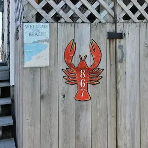 Designocracy MA985382-18 18 in. Lobster Coastal Wooden House Number Sign Decor