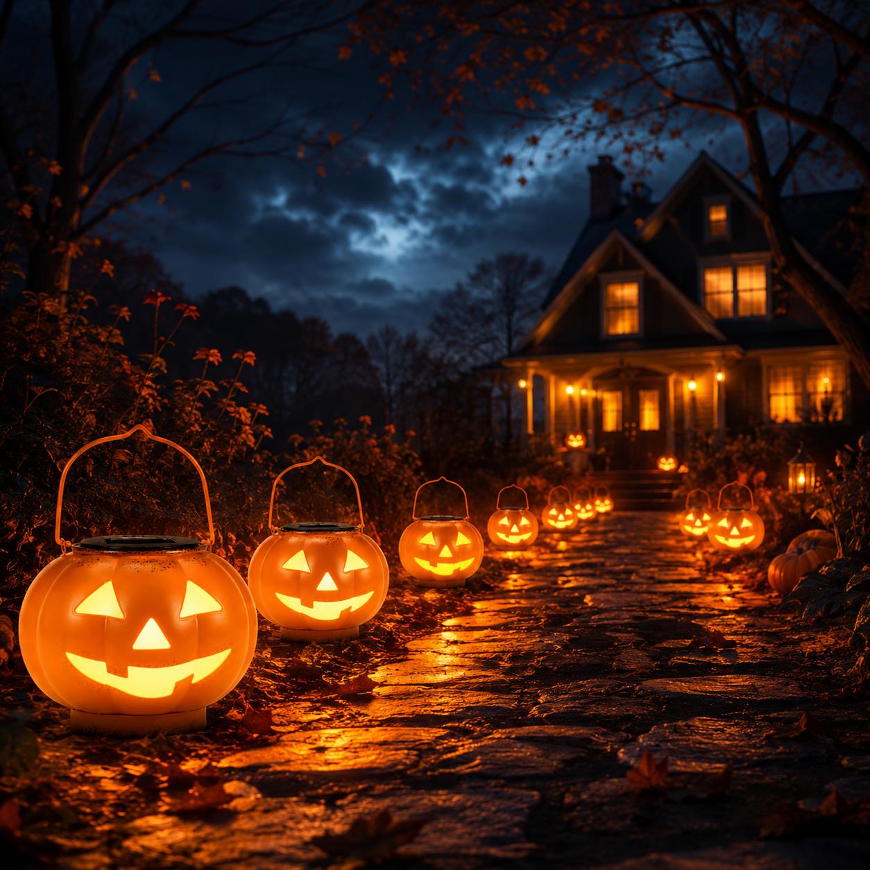 Halloween Solar Jack-O-Lantern Hanging Light, Auto On/Off Pumpkin Solar Lantern, Waterproof Outdoor Spooky Decor for Garden Front Door Lawn