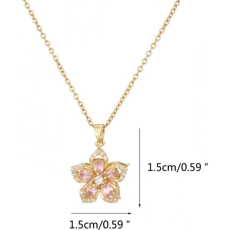 Fashion Lucky Five-Petal Flower Pendant Necklace Sparkle Gold Zircon 360° Rotatable Chic Daily Accessory Luxury Elegant Perfect Valentine's Day Gift