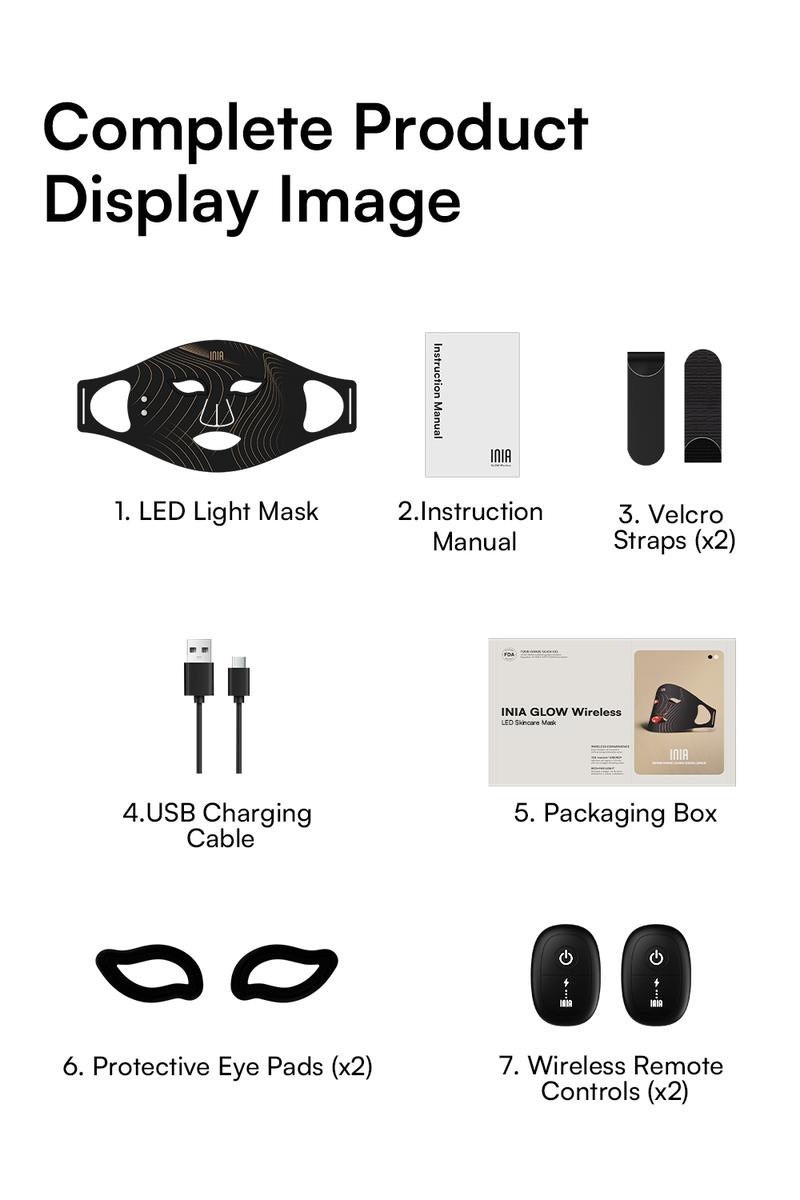 INIA GLOW Wireless LED Face Mask-With Red Light Therapy, 2-Year Warranty,  Portable and Rechargeable for LED Facial Mask Skincare at Home and Travel, Best Valentine's Day Gift for Her