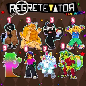 REGRETEVATOR Acrylic Keychain: Bive, Split, Pest, Poob, Party Noob, Unpleasant Gradient, Infected, Prototype, Gnarpy