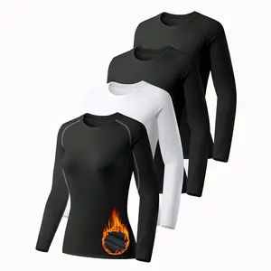 4 Pack Women’s Thermal Shirts, Women Fleece Lined Compression Long Sleeve Base Layer Tops for Winter Cold Weather Womenswear