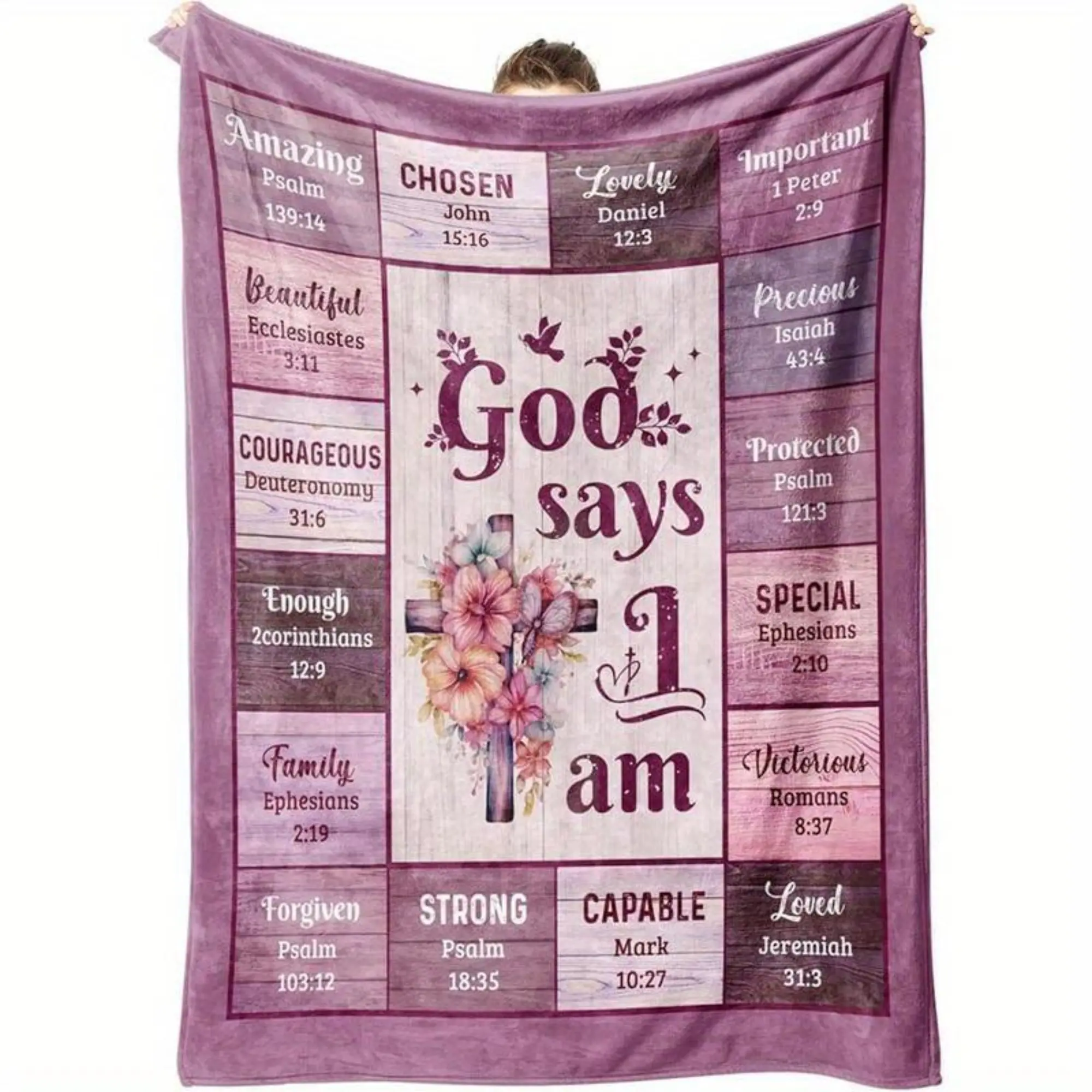 Cozy Flannel Throw Blanket with Bible Verses - Christian Home Textile Letter Pattern Blanket for Bed, Inspirational Religious Spiritual Gift for Women