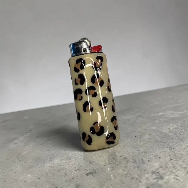 Handmade Glossy Leopard Print Lighter Case - Hand-Painted Bold Pattern ...