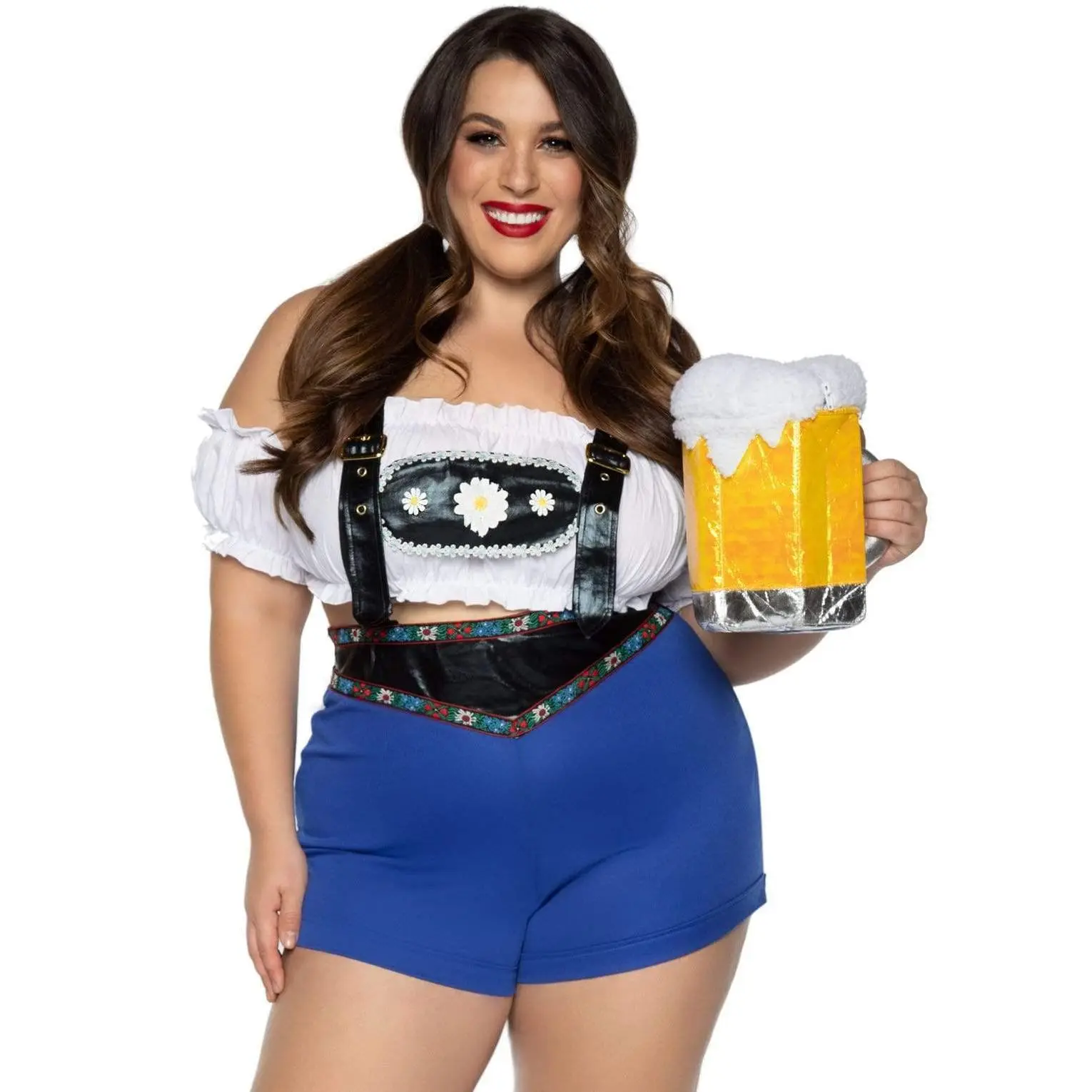 Women's Plus Size Lederhosen Costume Dress - 2-Piece Oktoberfest Halloween Clothes with Daisy Suspenders, Cropped Top, Accessories for Flattering Fit & Accentuated Leg, Oktoberfest Costume, Coordinated Costume Set