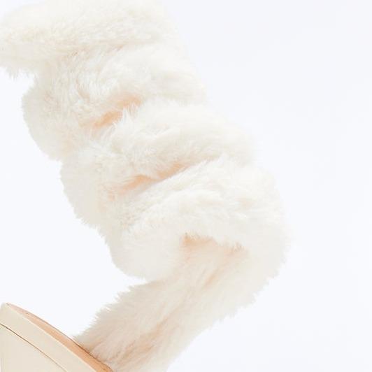 Flurry Faux Fur Wrap Up Heels - Ivory