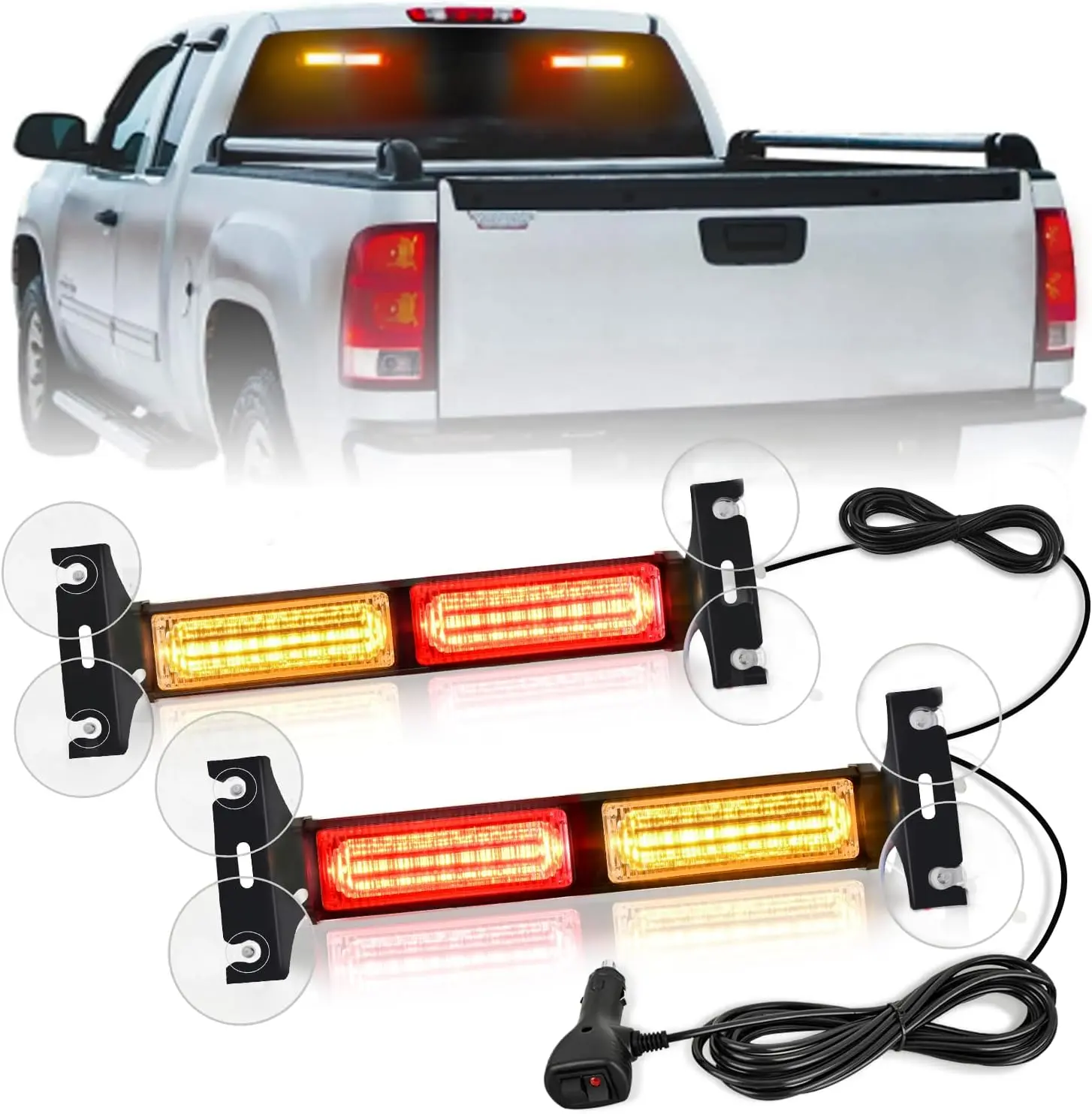 Nilight 40LED Amber Red Strobe Light Bar - Aluminum Truck Accessory, Easy Installation with Suction Cups & Adhesive Mount, 30 Flashing Modes, 3Pin Plug, Day and Night Visibility Dash Safety Light for Interior Windshield, Construction Vehicles, 16.4Ft, Tru