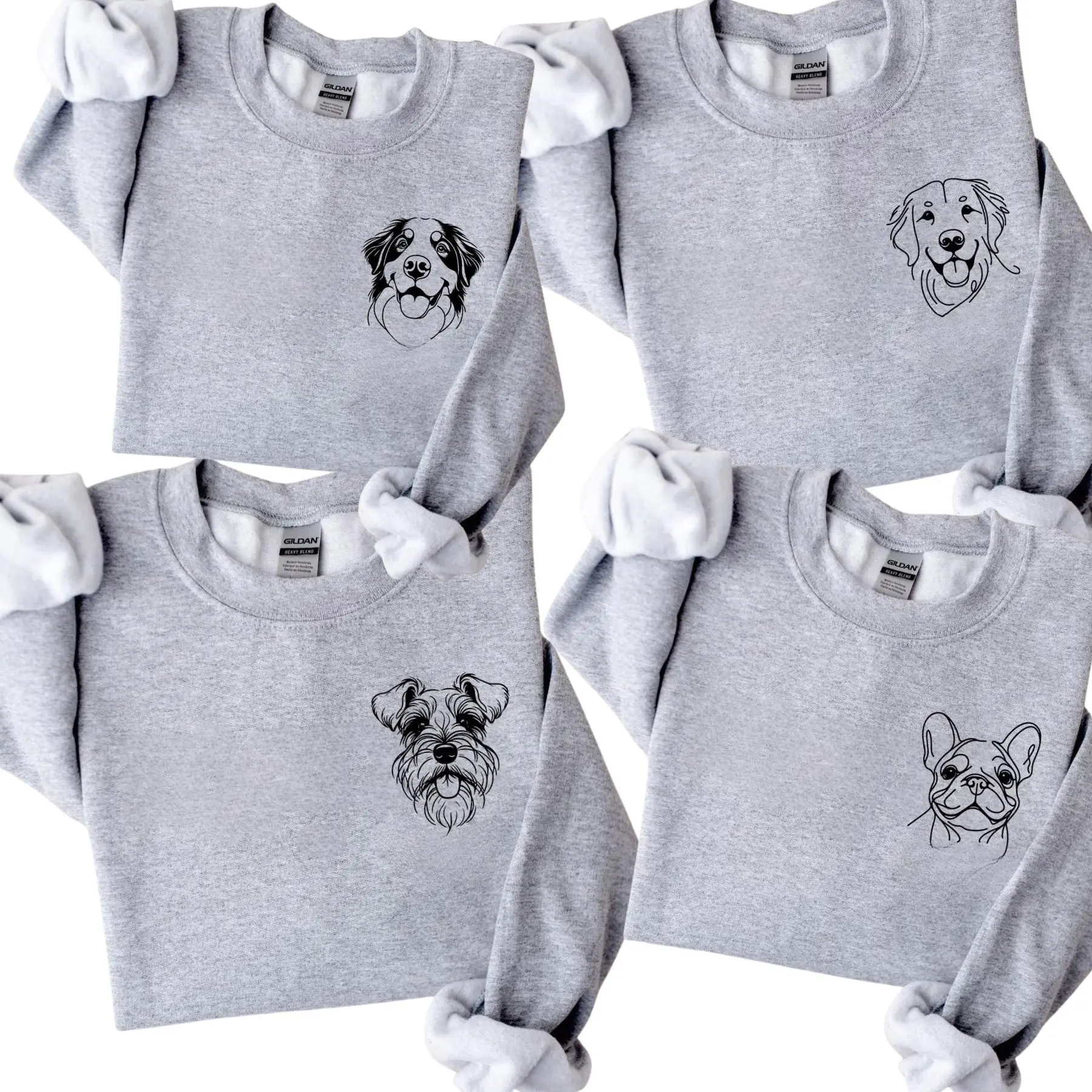 Personalized Dog Face Ash Grey Sweatshirt, Dog Lover Sweater, 50 Dog Breeds Sweater, Dog Mom Lover Shirt Gift